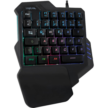 LogiLink Beleuchtete Einhand-Gaming Tastatur, schwarz