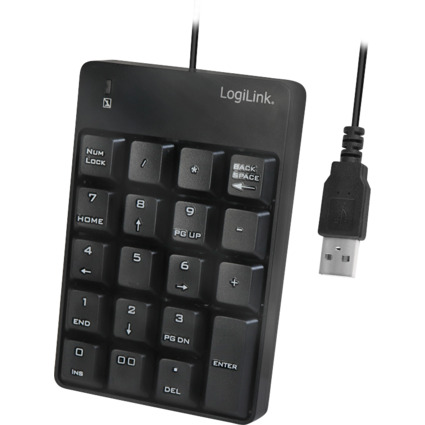 LogiLink USB Nummernblock, kabelgebunden, 19 Tasten, schwarz