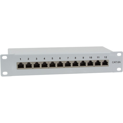 LogiLink 10" Patch Panel Kat. 6A, 12-Ports, lichtgrau, 1HE