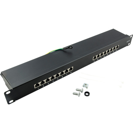 LogiLink 19" Patch Panel Kat.6 EconLine, 16 Ports, schwarz