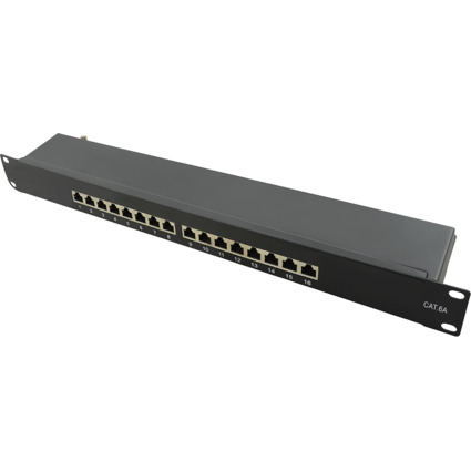 LogiLink 19" Patch Panel Kat.6A, 16 Ports, schwarz, 1 HE