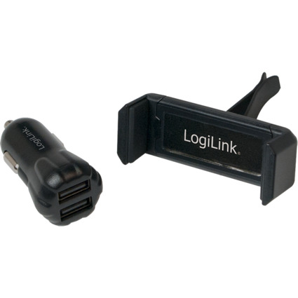 LogiLink USB-KFZ-Ladegert + Smartphone Halterung, schwarz