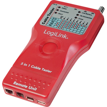 LogiLink Kabeltester 5-in-1, mit Remote Einheit, rot