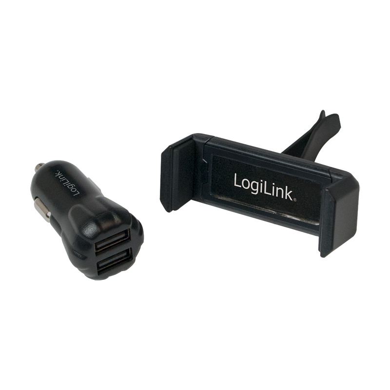 LogiLink USB-KFZ-Ladegerät + Smartphone Halterung, schwarz PA0133 bei   günstig kaufen