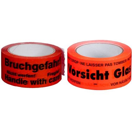 SMARTBOXPRO Signalklebeband "Vorsicht Glas!", rot, aus PP