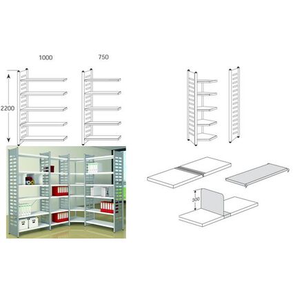 kerkmann Regalfeld "M2", 5 Bden, (B)1.000 x (H)2.200 mm