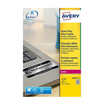 AVERY Etiquette, ultra-rsistant, 63,5 x 29,6 mm, argent