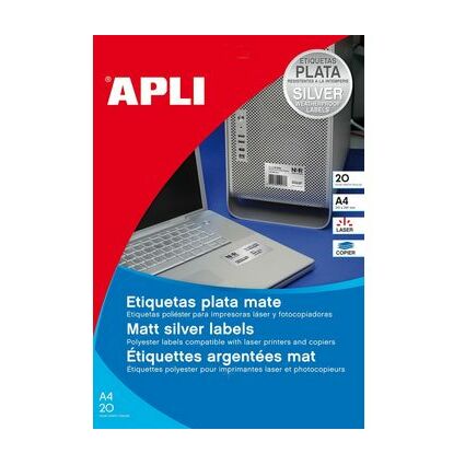 APLI Typenschild-Etiketten, 96 x 50,8 mm, silber