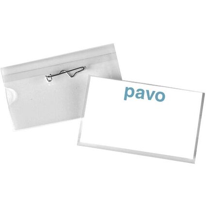 pavo Namensschild, mit Wellennadel, 40 x 75 mm, transparent