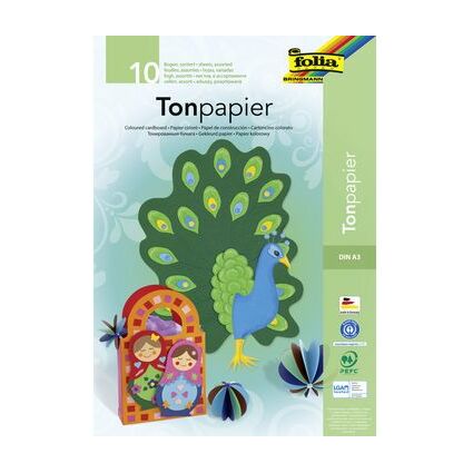 folia Tonpapierblock, DIN A3, 130 g/qm, 10 Blatt