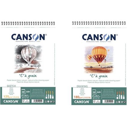 CANSON Zeichenpapier-Spiralblock "C"  grain, A4, 180 g/qm