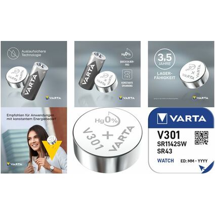 VARTA Silber-Oxid Uhrenzelle, V386 (SR43), 1,55 Volt