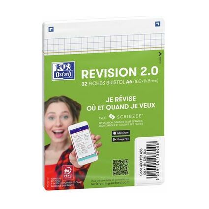 Oxford Fiches bristol REVISION 2.0, A5, blanc