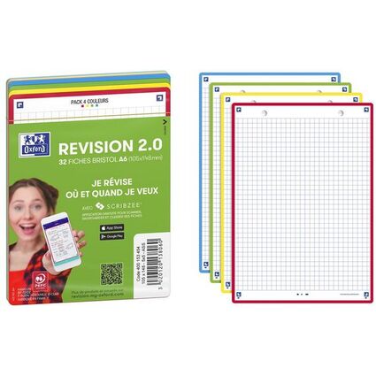 Oxford Fiches bristol REVISION 2.0, A5, bord de couleur