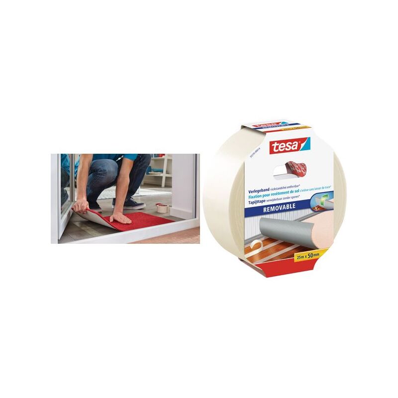 tesa Verlegeband rückstandsfrei entfernbar für Teppich und PVC Beläge 10m x 50mm 