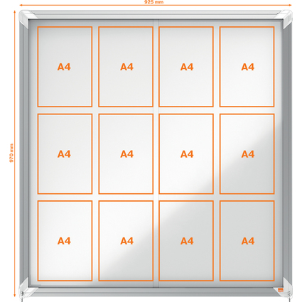 nobo Schaukasten Premium Plus, Metall-Rckwand, 12 x DIN A4