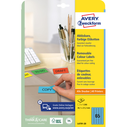 AVERY Zweckform Stick&Lift Etiketten, 38,1 x 21,2 mm, blau