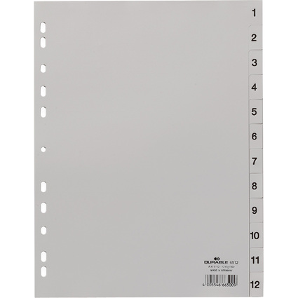 DURABLE Kunststoff-Register, Zahlen, A4, 12-teilig, 1 - 12