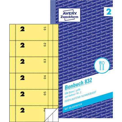 AVERY Zweckform Formularbuch "Bonbuch", 105 x 198 mm, gelb