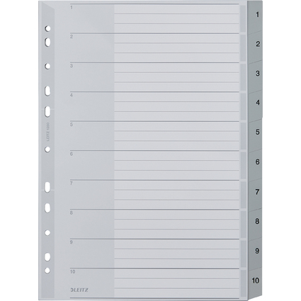 LEITZ Kunststoff-Register, Zahlen, A4 berbreite, 1-10, grau