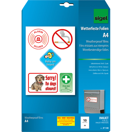 sigel Inkjet-Folie, DIN A4, wei, opak, wetterfest, 270 my