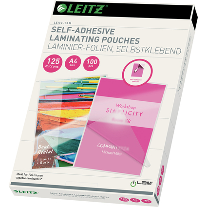 LEITZ Laminierfolientasche, DIN A4, selbstklebend, 250 mic