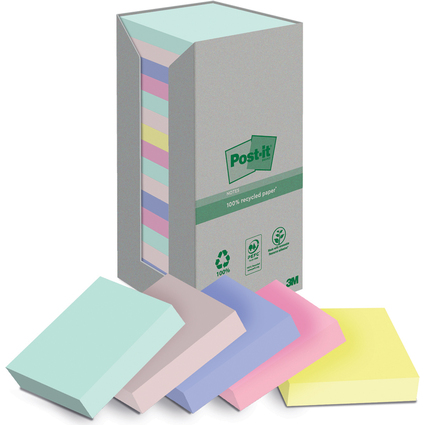 Post-it Haftnotizen Recycling Notes, 76 mm x 76 mm, farbig