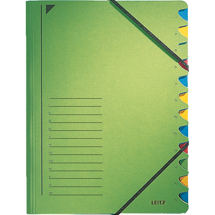 LEITZ Ordnungsmappe, DIN A4, Karton, 12 Fcher, grn