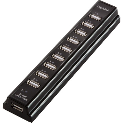 LogiLink USB 2.0 Hub mit Netzteil, 10-Port, schwarz
