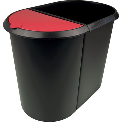 helit Papierkorb "the double", oval, PE, schwarz/rot