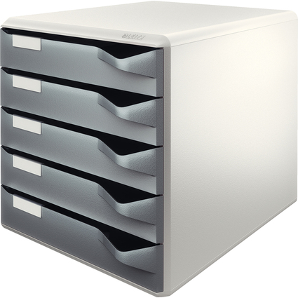 LEITZ Schubladenbox Post-Set, 5 Schbe, lichtgrau/dunkelgrau