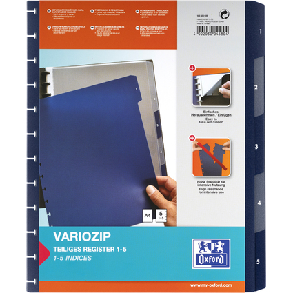 Oxford vario-zipp Register, 5-teilig, A4, 245 x 316 mm