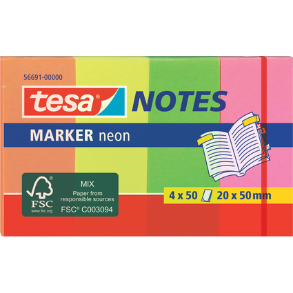 tesa Marker Notes Haftmarker, Neonfarben, 50 x 20 mm