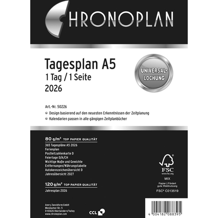 CHRONOPLAN Tagesplan 2026, 1 Tag/1 Seite, DIN A5