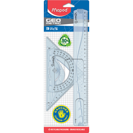 Maped Geometrie-Set fr Linkshnder, 3-teilig, transparent