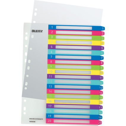 LEITZ Kunststoff-Register WOW, Zahlen, A4 berbreite, 1-20