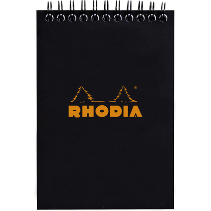 RHODIA Spiralnotizblock No. 13, DIN A6, kariert, schwarz