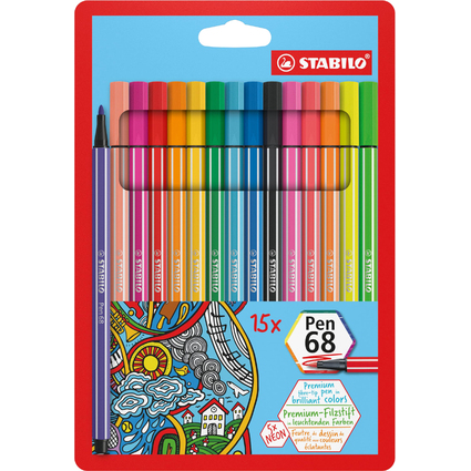 STABILO Fasermaler Pen 68, 15er Kartonetui