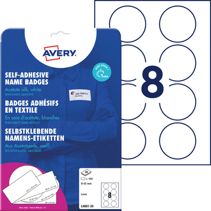 AVERY Zweckform Laser-Namens-Etiketten, 65 mm, rund, wei