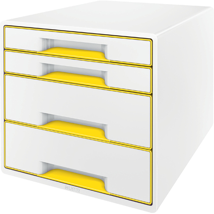 LEITZ Schubladenbox WOW CUBE, 4 Schbe, perlwei/gelb