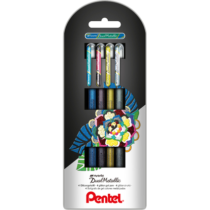 Pentel Hybrid Gel-Tintenroller "Dual Pen", 4er Etui