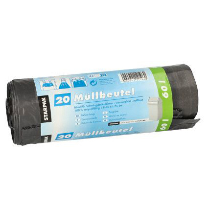 STARPAK Mlleimerbeutel LDPE, mit Zugband, 60 Liter, grau