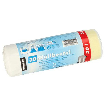 STARPAK Mlleimerbeutel LDPE, mit Zugband, 30 Liter, wei