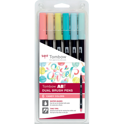 Tombow Doppelfasermaler "ABT DUAL BRUSH PEN", 6er Set Candy
