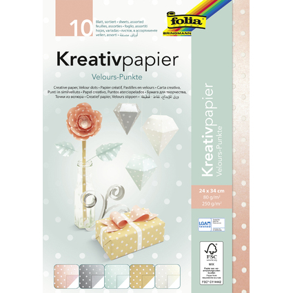 folia Kreativpapier "Velourpunkte", 240 x 340 mm