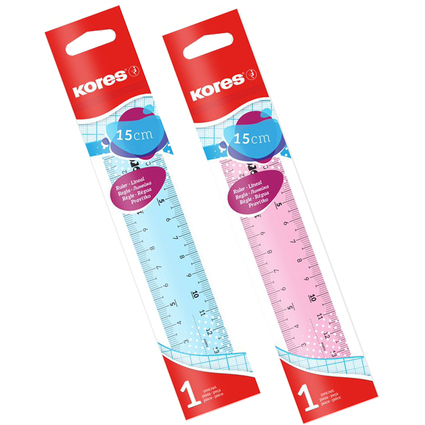 Kores Flachlineal, 150 mm, transparent, farbig sortiert