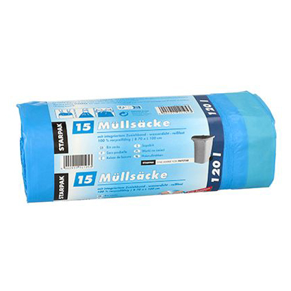 STARPAK Mllscke LDPE, mit Zugband, 120 Liter, blau