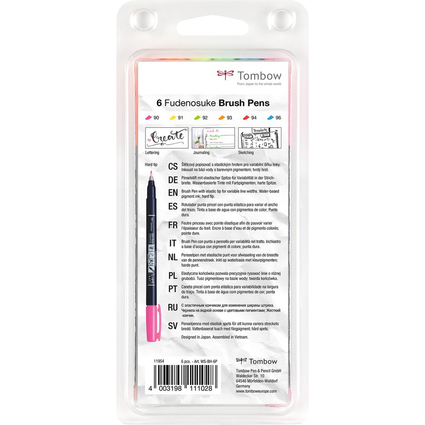 Tombow Kalligraphie-Stift Fudenosuke Neon, 6er-Set