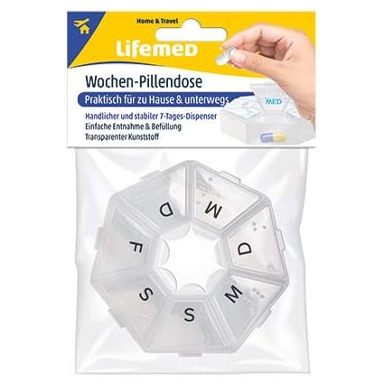 Lifemed Wochen-Pillendose, Kunststoff, transparent / blau