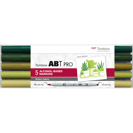 Tombow Marker ABT PRO, alkoholbasiert, 5er Set Green Colors